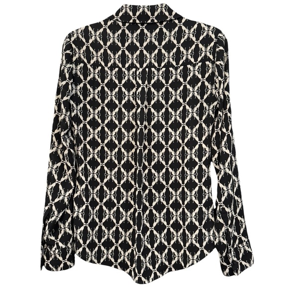 Express Portofino Dog Print Slim Fit Shirt XS | Black White Button Blouse - Picture 3 of 7